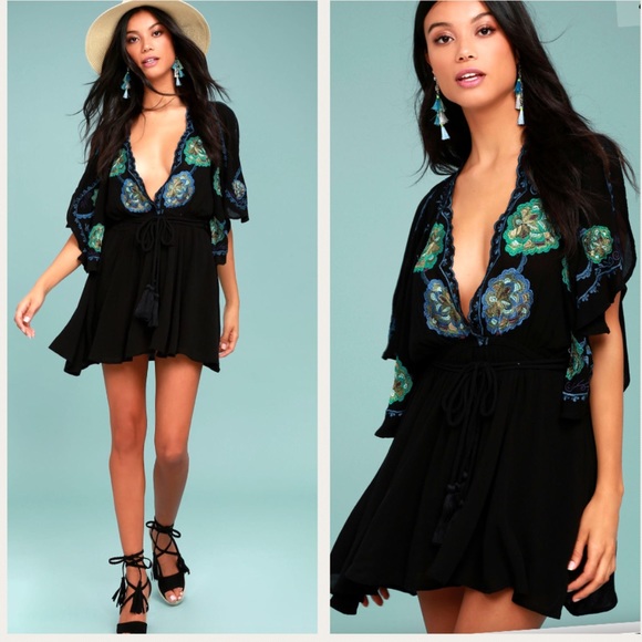 Free People Dresses & Skirts - NWT Free People Embroidered Black Mini Dress